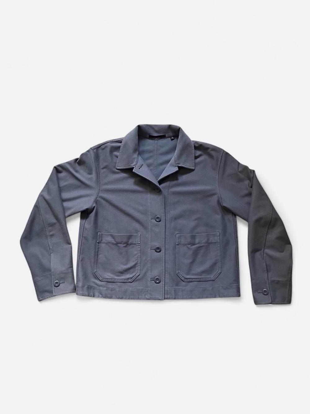 Uniqlo Women’s Grayish Blue Button-Front Cropped Jacket w/ Pockets XS